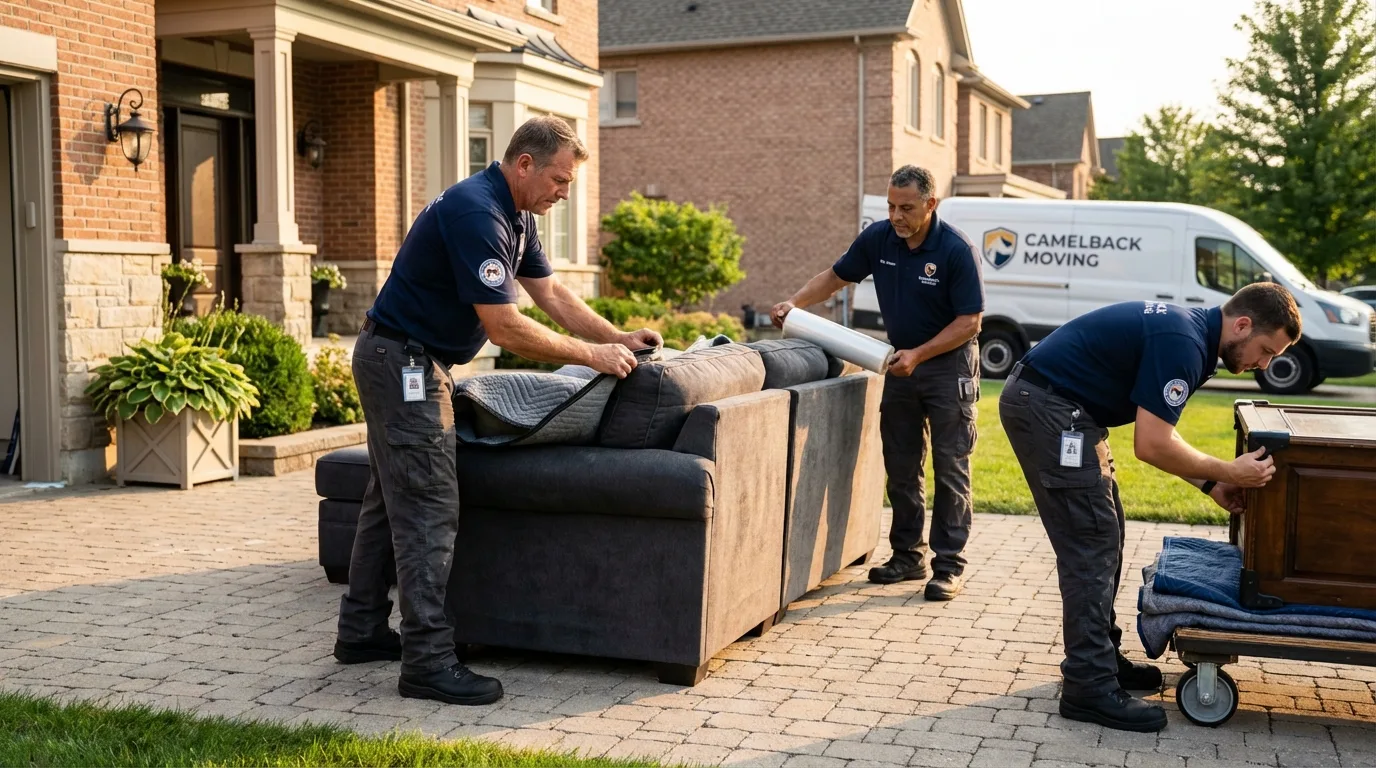 Large estate moving crew wrapping furniture in Norridgewock, ME